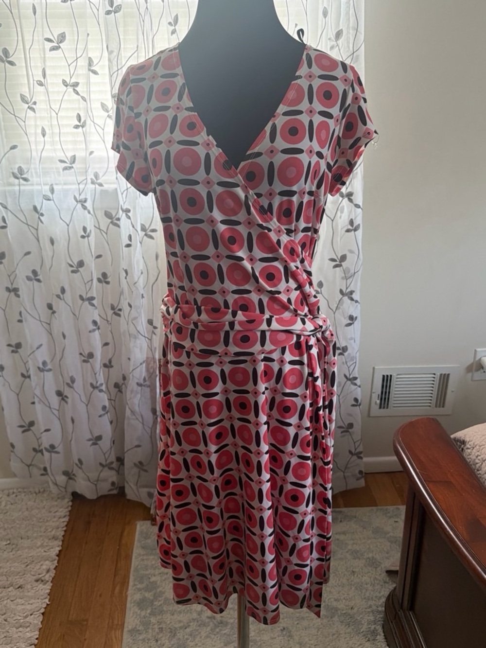 AB Studio Pink and Black Geometric Wrap Dress
